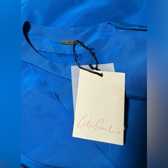 Katie Ermilio Wrapped Peplum Silk Mini Dress Sleeveless Back Keyhole Side Zip 4 - Picture 9 of 9